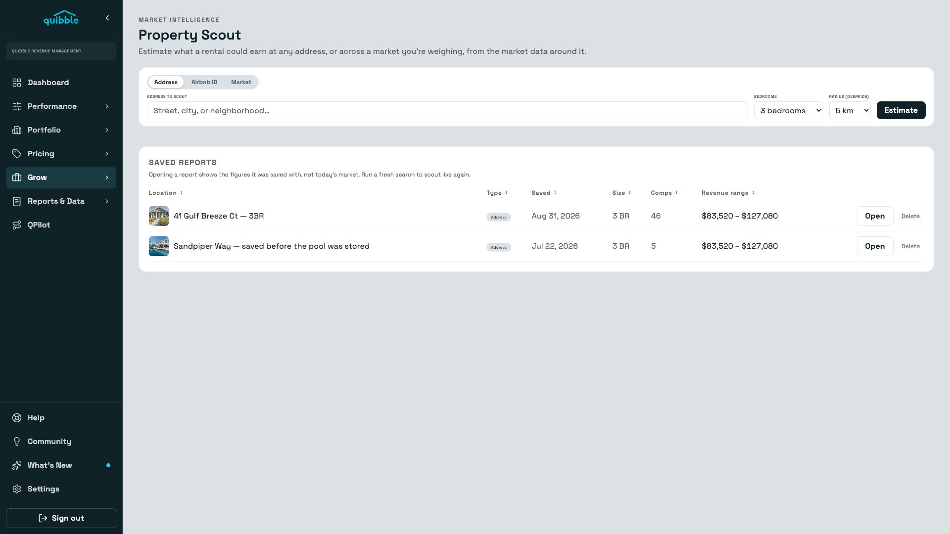 Property Scout — the Quibble app